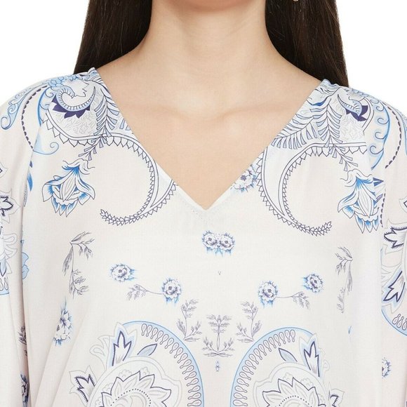 Women's White Floral Caftan Beach Cover Up Full Length Maxi Gown Dresses - Picture 5 of 7